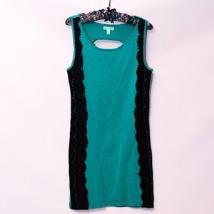 Green Sweater Dress with Black Lace